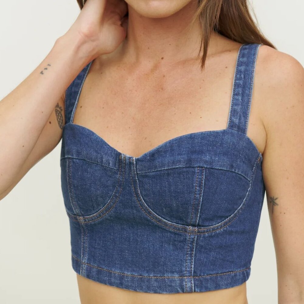 Reformation Blue Denim Bustier Top